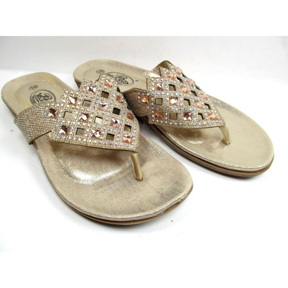 Bolaro By Summer Rio Rhinestone Sparkle Gold Thong Flip Flops Size 10 Wms Shoes